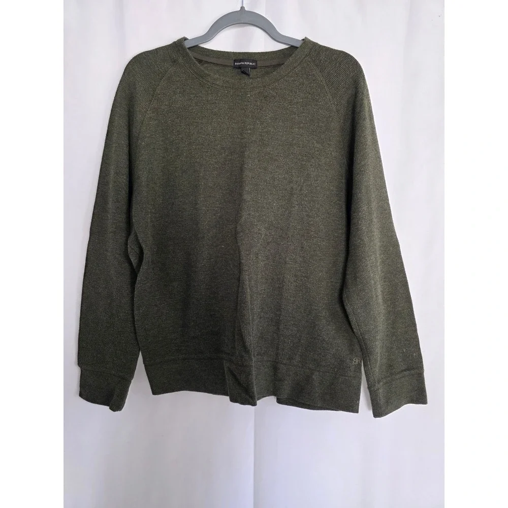 Banana‎ Republic Mens Sweater Crew Neck Olive Green Waffle Knit Pullover L